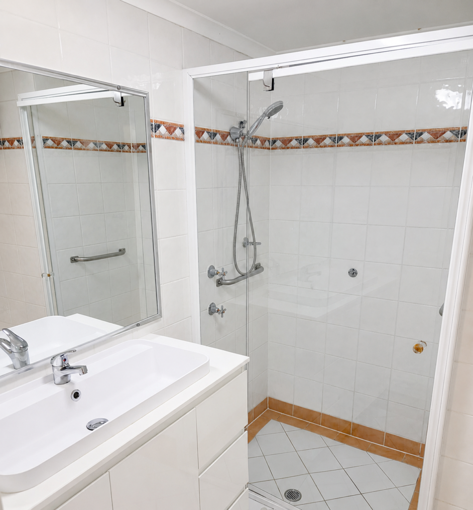 Professionally cleaned bathroom shower and vanity in Sydney home